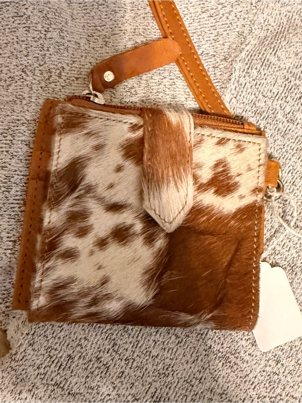 Leather Cowhide Wristlet Wallet - Brown/White